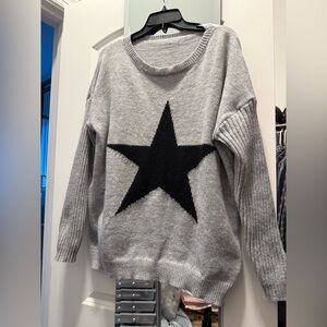 Heather Gray Sweater with Bold Black Star